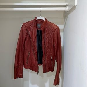 Cole Haan Red Leather Motorcycle Jacket Size XS